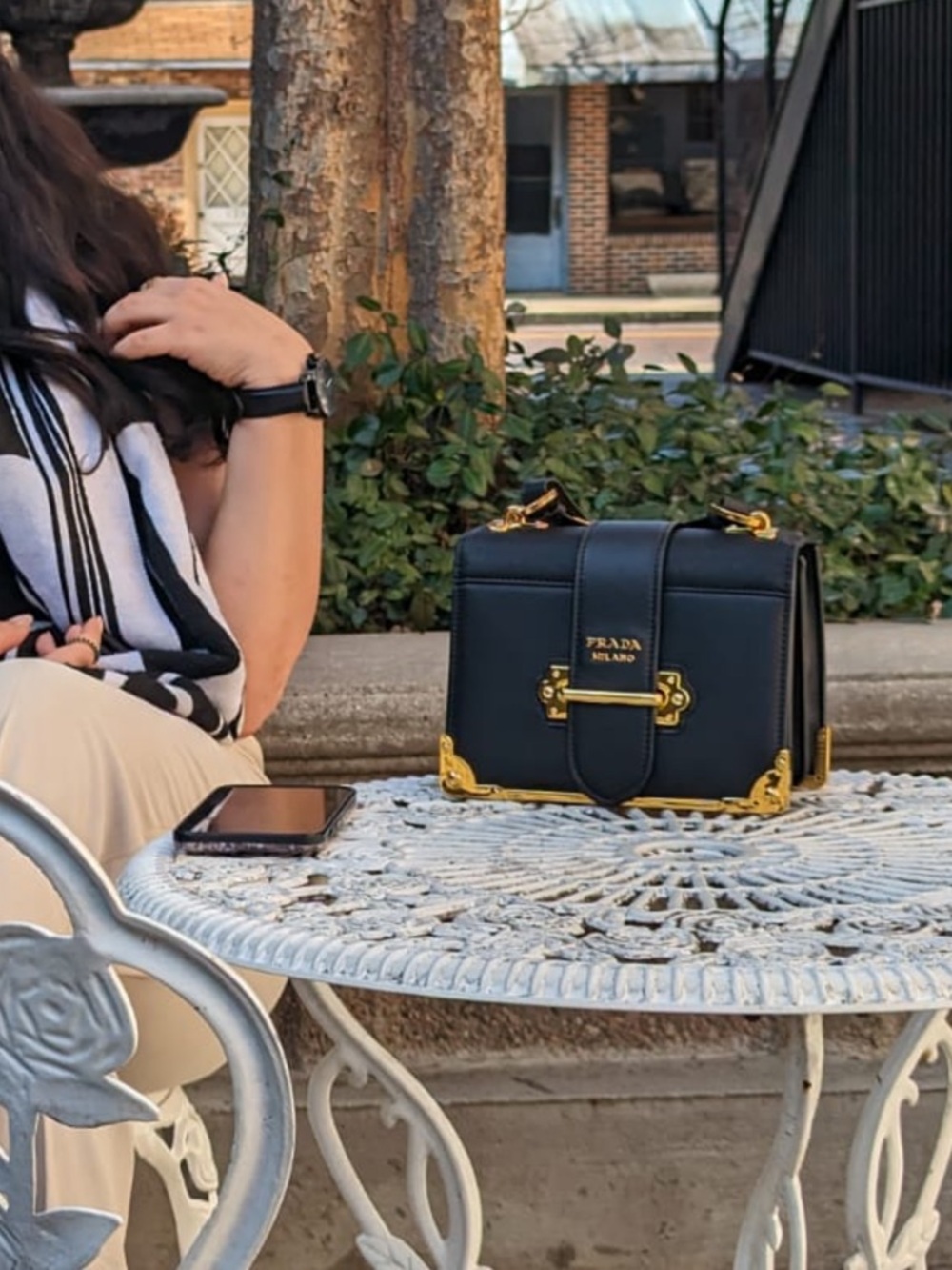 Black Leather Mini Shoulder Bag with Gold Hardware